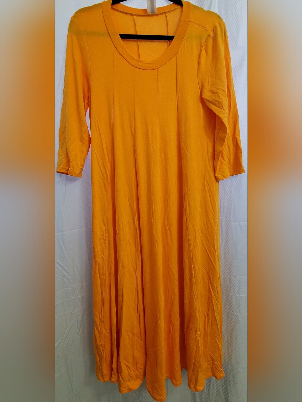 MOA Collection Golden Yellow Gusseted Shark Bite Neck 3/4 Sleeve Dress. NWOT